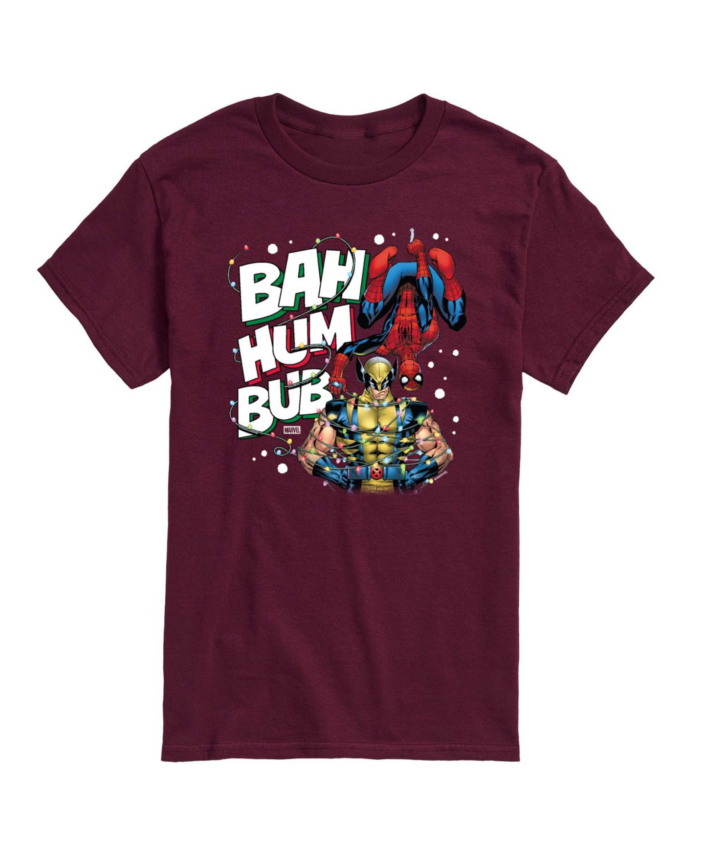 Мужская футболка AIRWAVES Marvel Bah Hum Bub Wolverine and Spider-Man Graphic Short-Sleeve, цвет: Тёмно-бордовый — фото 1