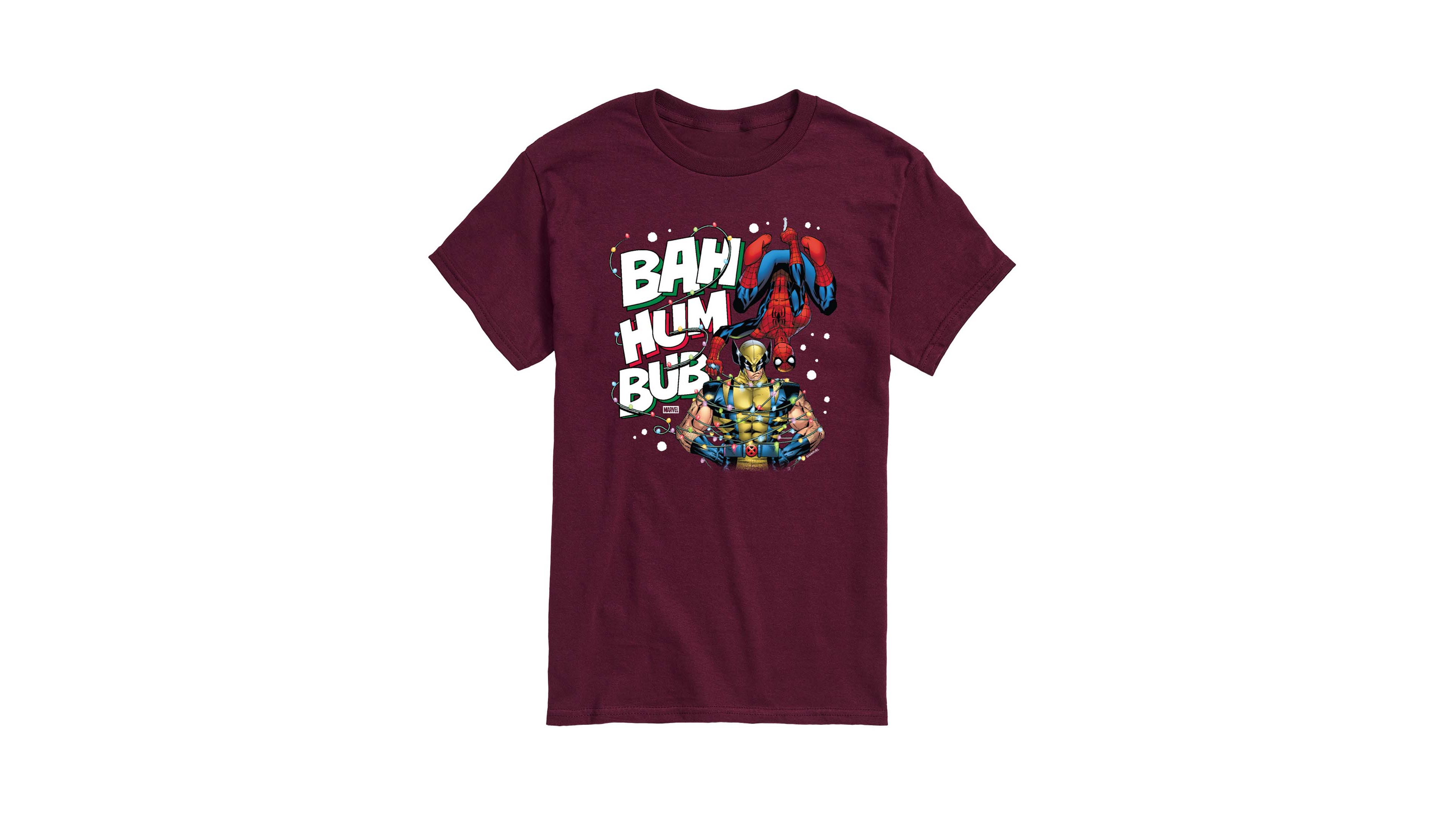 Airwaves Men's Marvel Bah Hum Bub Wolverine and Spider-Man Graphic Short-Sleeve T-Shirt