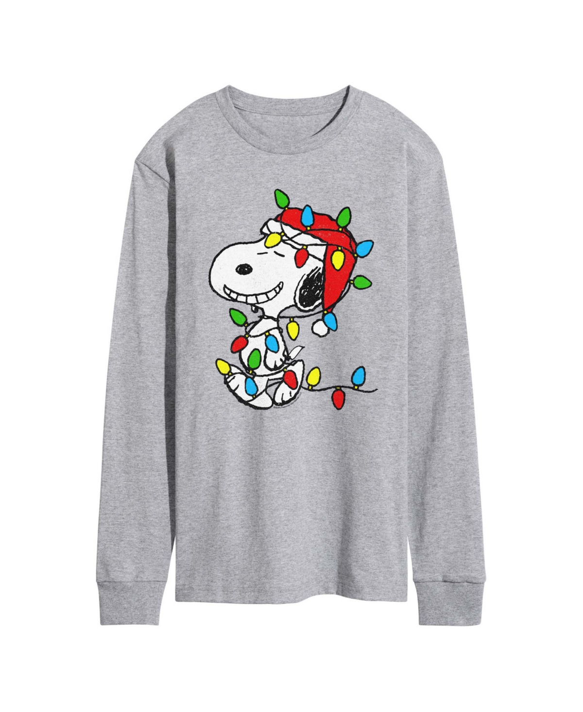 Airwaves Men's Peanuts Snoopy Christmas Lights Graphic Long-Sleeve T-Shirt - Athletic heather