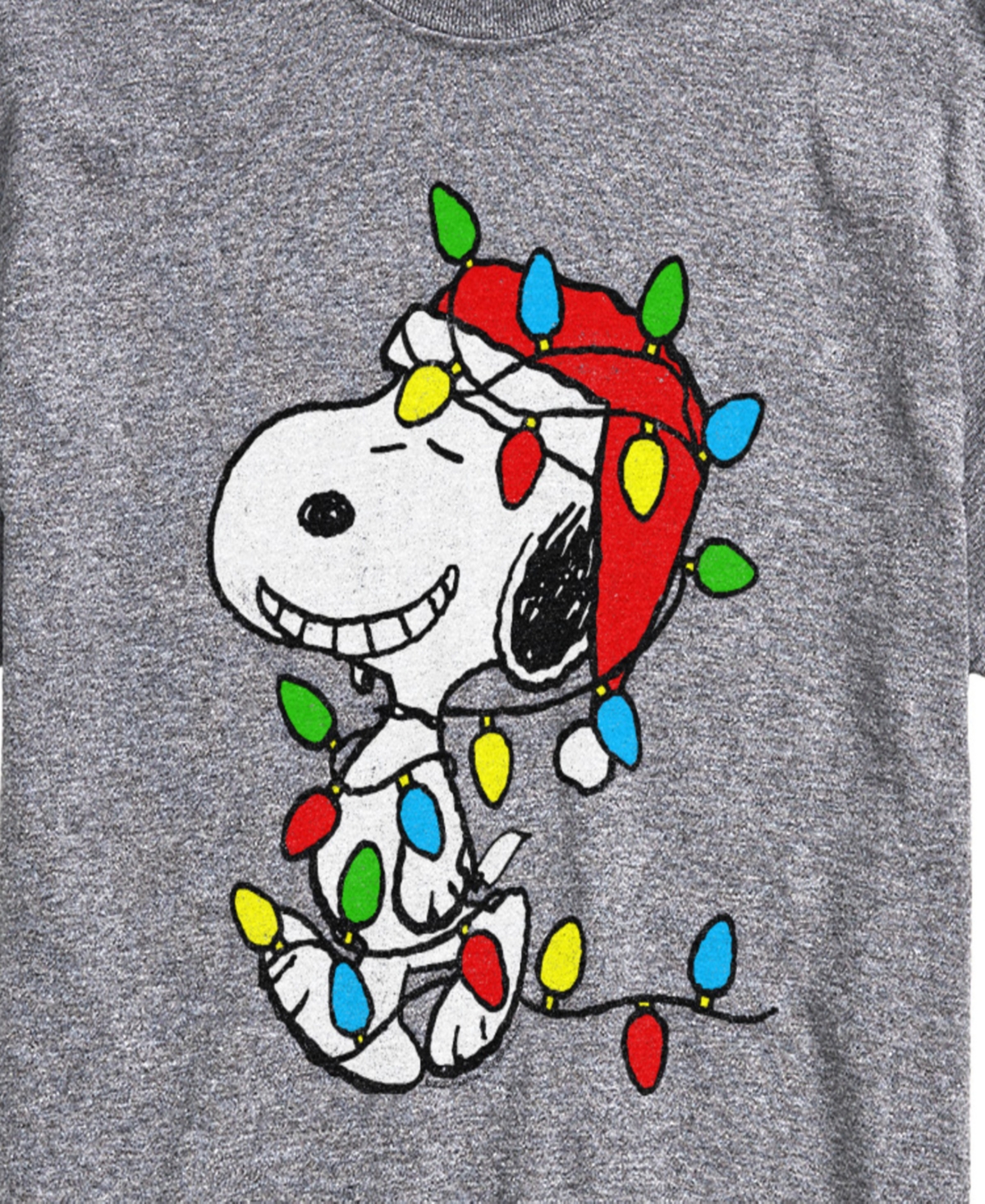Airwaves Men's Peanuts Snoopy Christmas Lights Graphic Short-Sleeve T-Shirt
