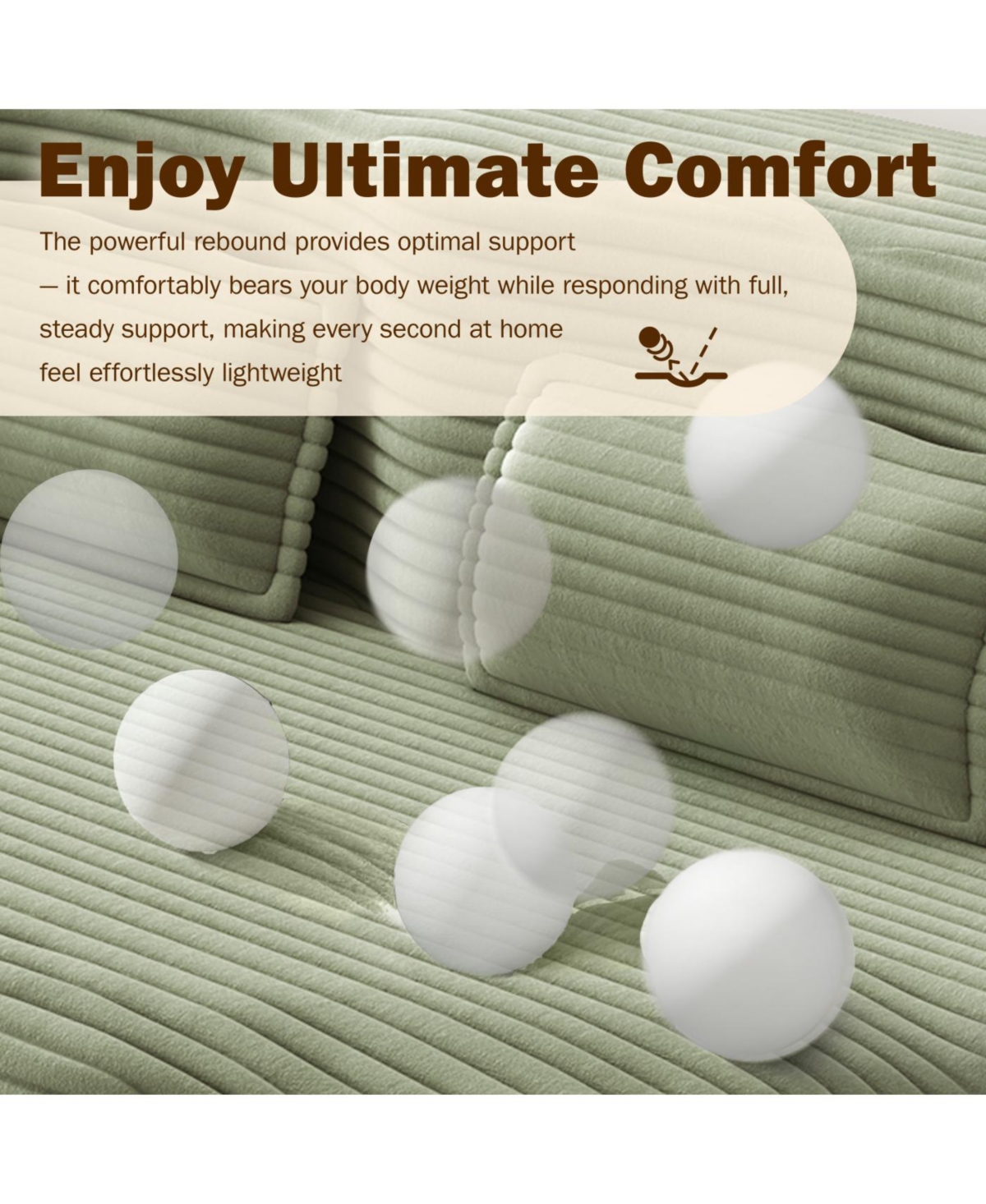 Streamdale Furniture Streamdale Modern Floor Sofa with 2 Pillows, Convertible Plush Corduroy Sleeper Sofa Bed