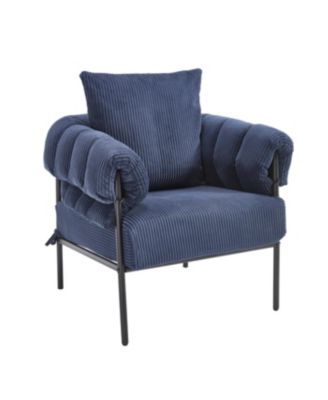 Streamdale Modern Teddy Fleece Upholstered Chair with Gold Metal Legs, Dark Blue