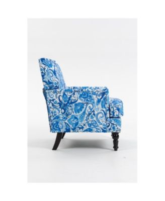 Upholstered Chair, Vintage Armchair with Blue/White Porcelain Print