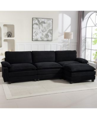 Streamdale Modern 3+1 L-Shaped Corduroy Sofa with Ottoman, Cloud Couch for Living Room.