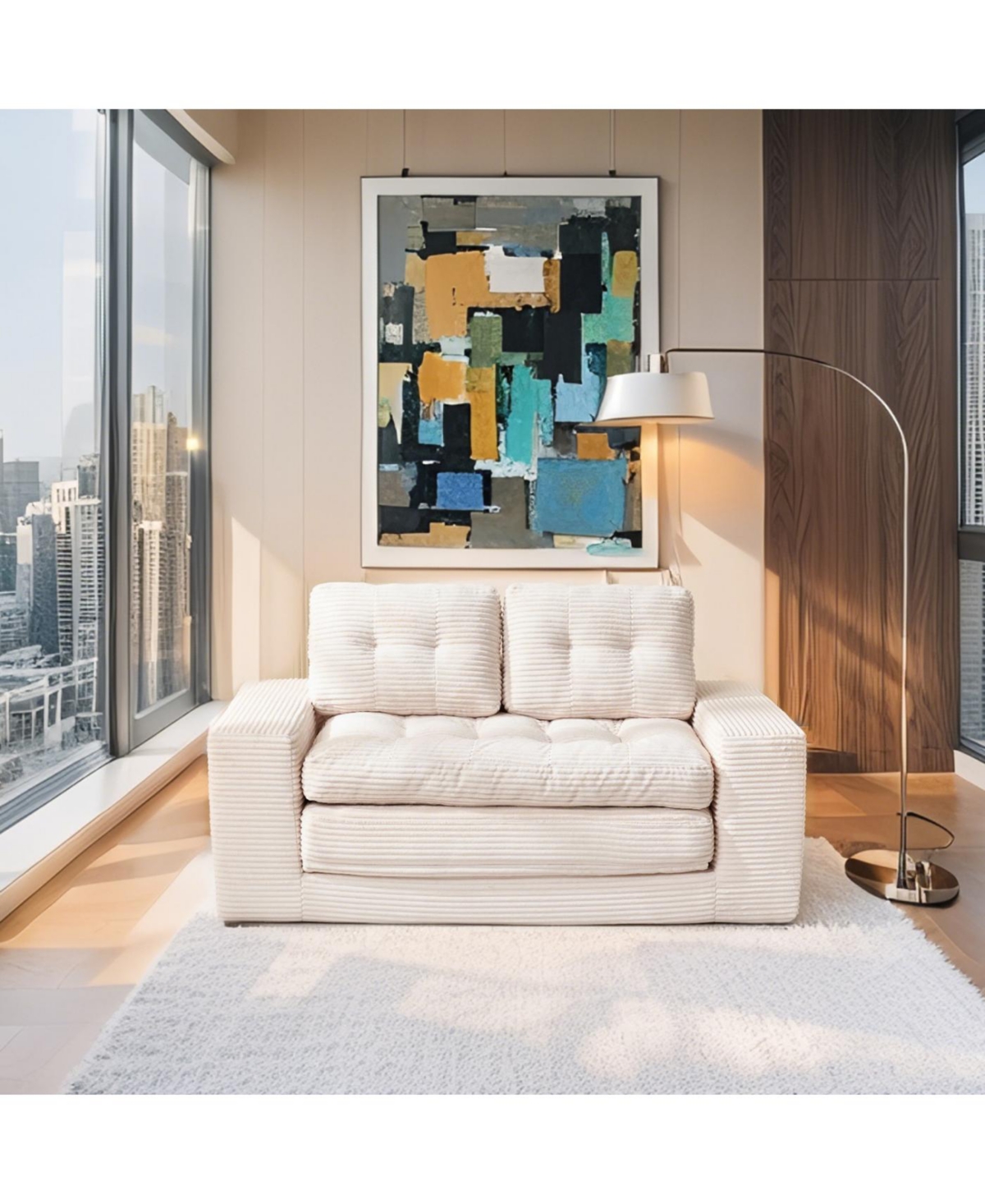 Streamdale Furniture Streamdale Loveseat Sofa Bed with Memory Foam & Steel Frame - No Assembly, Convertible (Beige