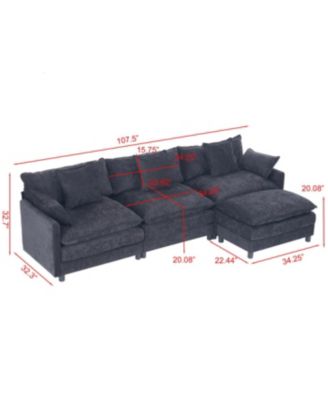 Streamdale Modern L-Shaped Cloud Couch with Ottoman - 4-Seat Chenille Sofa