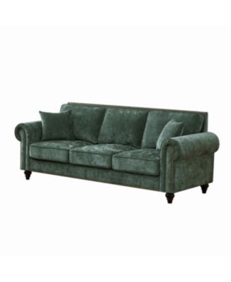 86" Modern Chenille 3-Seater Sofa with Rolled Arms & Wood Legs (Green