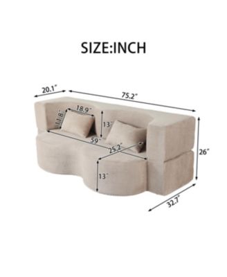 Streamdale 2-in-1 Foldable Sofa Bed, 75 Inch Convertible Sleeper Couch w/ Memory Foam Mattress & Pillows