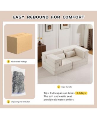 Streamdale Compression Sofa, Convertible Floor Sofa Bed, Modern Oversized Loveseat, White