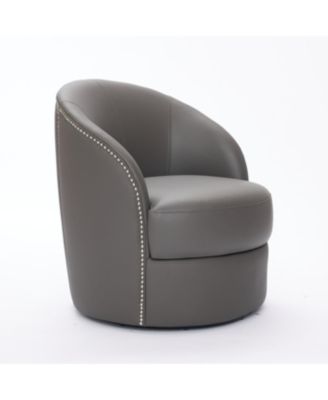Streamdale Gray Leather Swivel Chair, Mid-Century Modern Lounge Chair