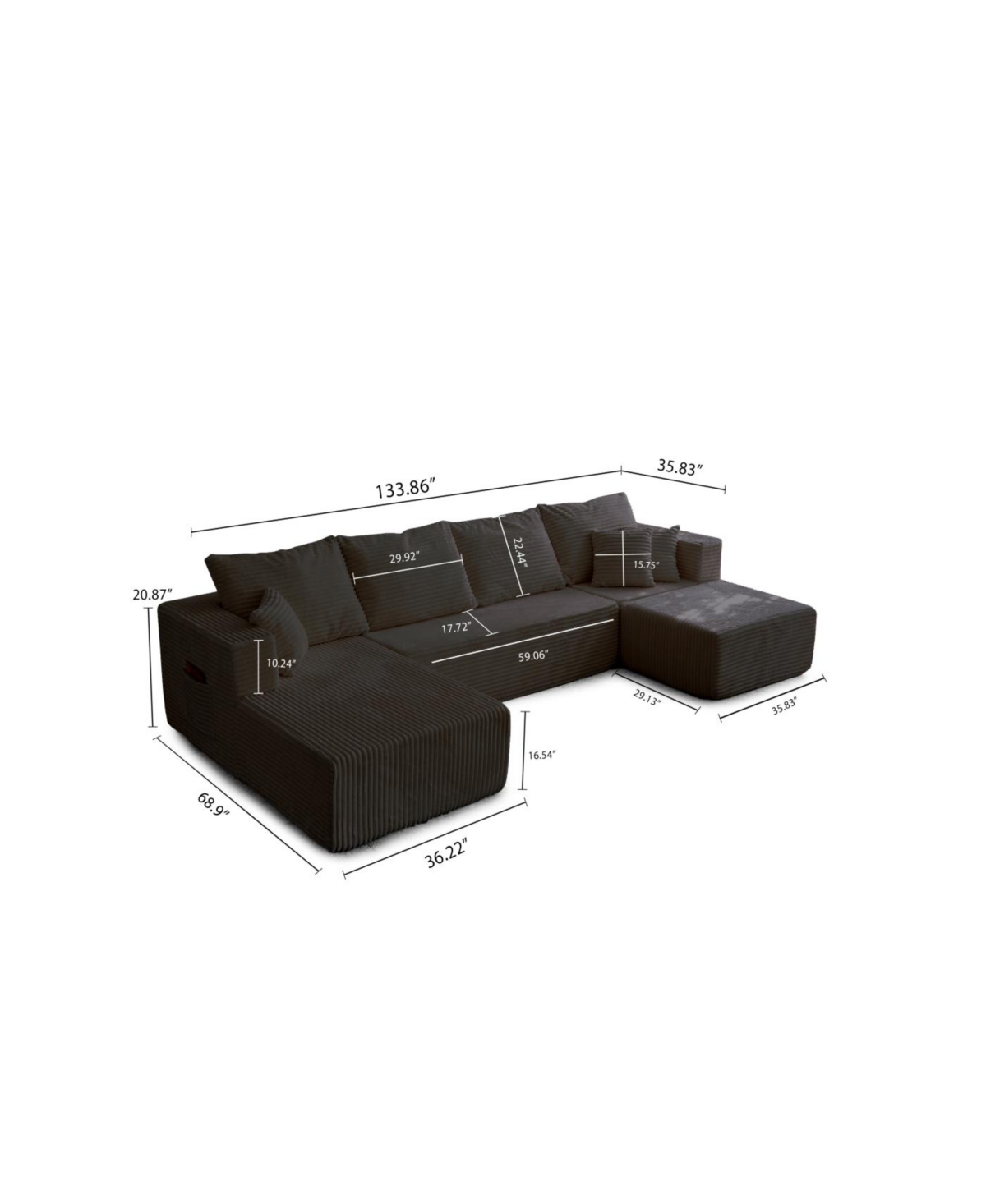 Streamdale Cloud Modular Sectional Sofa with Ottoman, Modern U Shaped Couch