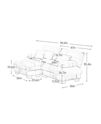 Streamdale Cloud Couch Chenille 2 Seater Sectional Sofa with Pillows and Ottoman, White
