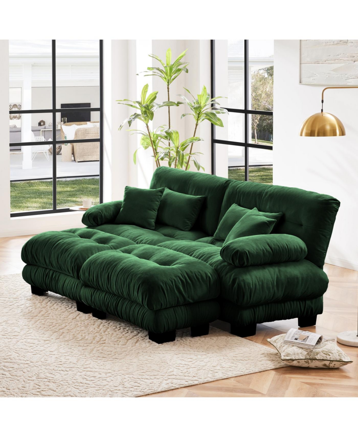 Streamdale Cloud Couch Sleeper Sofa, Chenille 2 Seater with 2 Lumbar & 2 Throw Pillows, Green