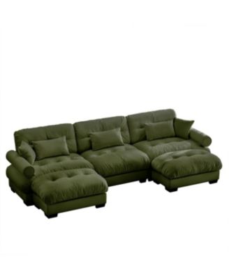 Streamdale U Shape Modular Sectional Sofa Couch with Two Ottomans, Olive Green