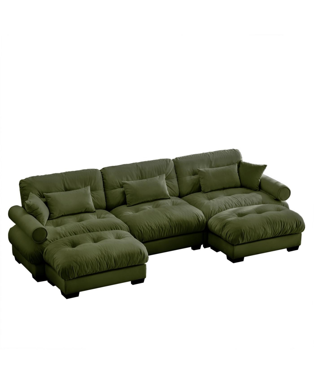 Streamdale U Shape Modular Sectional Sofa Couch with Two Ottomans, Olive Green