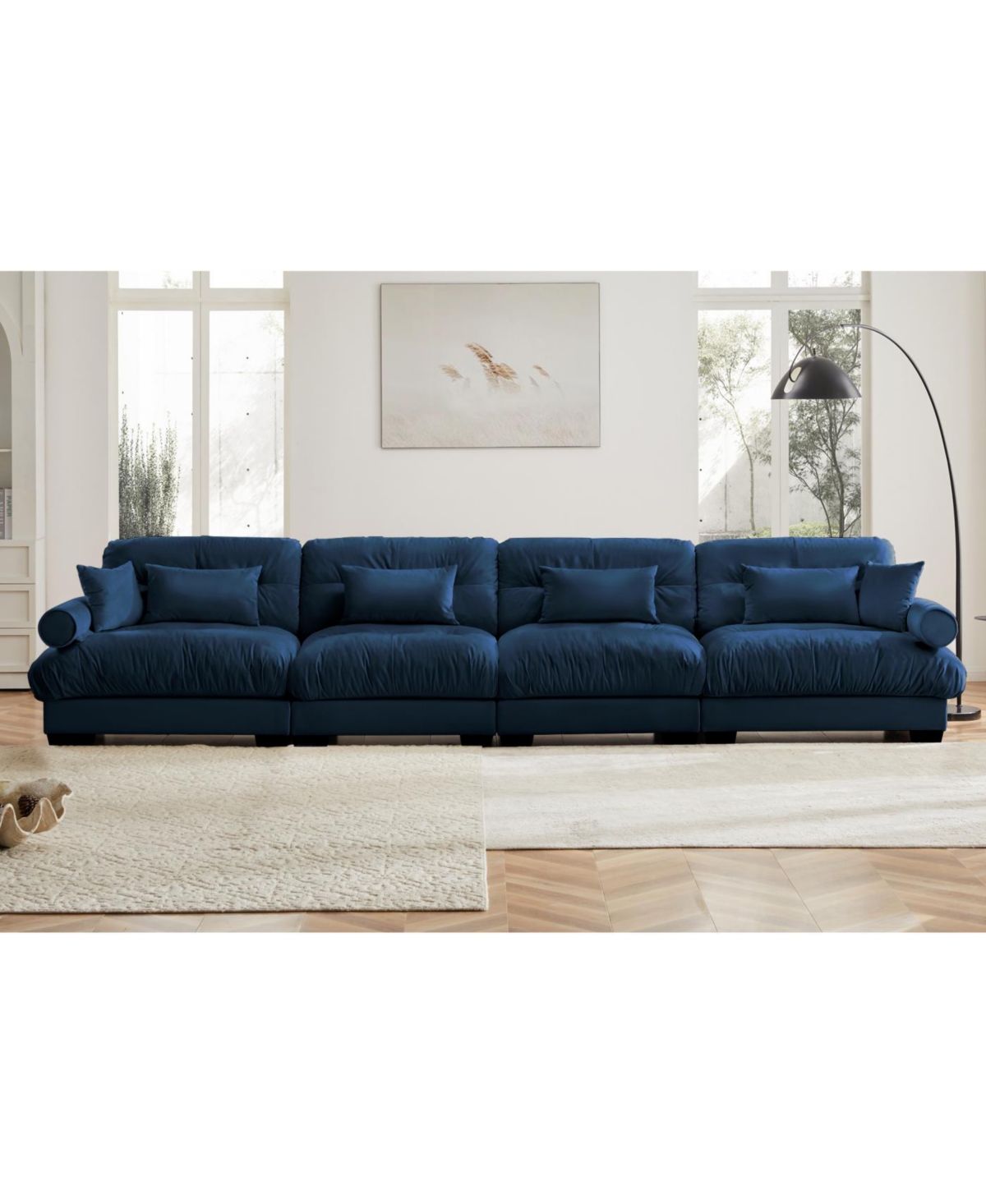 Streamdale Super Comfort Oversized Modular Velvet Sectional Sofa Couch with Ottoman, Blue