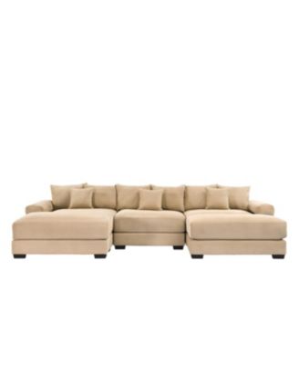 Streamdale Camel 130" Oversized Corduroy Cloud Modular Sectional Couch with Ottoman
