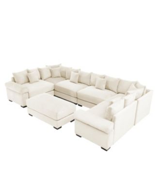 Streamdale Oversized Cloud Modular Sectional Couch with Ottoman, Cream