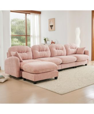 Streamdale Modular L-Shaped Chenille Couch with Ottoman, Pink