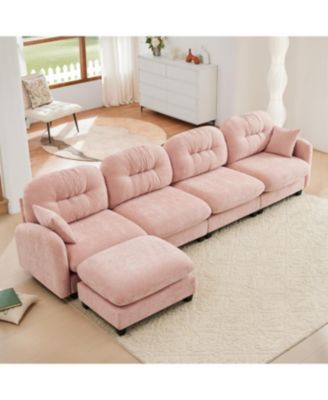 Streamdale Modular L-Shaped Chenille Couch with Ottoman, Pink