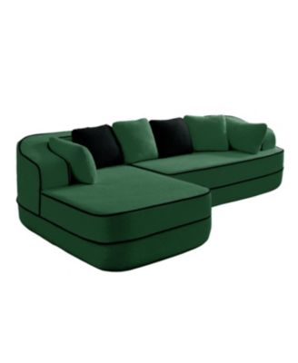 Streamdale Green L-Shaped Teddy Fabric Sofa with Chaise