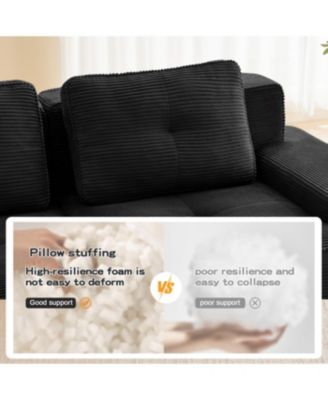 Streamdale Modern Modular Sectional Sofa, Corduroy Fabric, Oversized 3-Seater Couch, Black