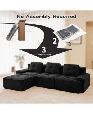 Streamdale Modern L-Shaped Corduroy Sectional Sofa with Movable Ottoman, Black