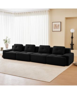  Modern Modular Corduroy Sectional Sofa, 4-Seater Couch,