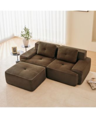 Streamdale 82" Modern L-Shaped Corduroy Sectional Sofa with Movable Ottoman, Brown