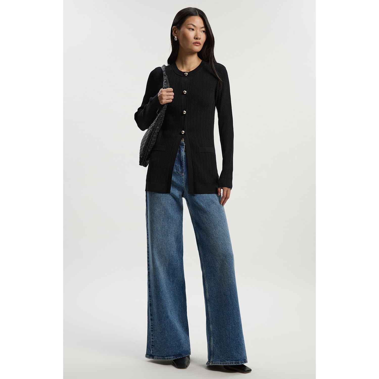 Women's Dome Button Longline Knitted Cardi