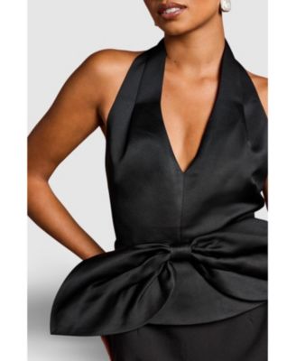 Women's Halter Satin Column Midi Dress