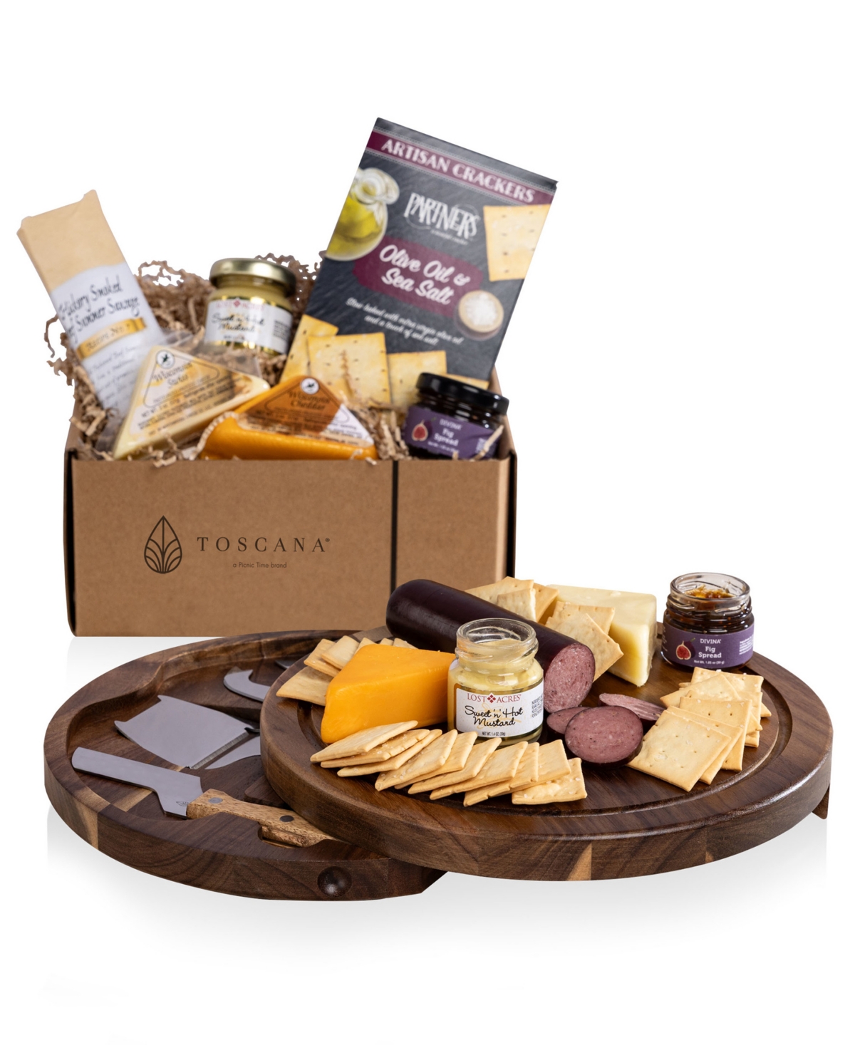 Toscana Acacia Circo Cheese Board with Gourmet Gift Pack, 6-Piece