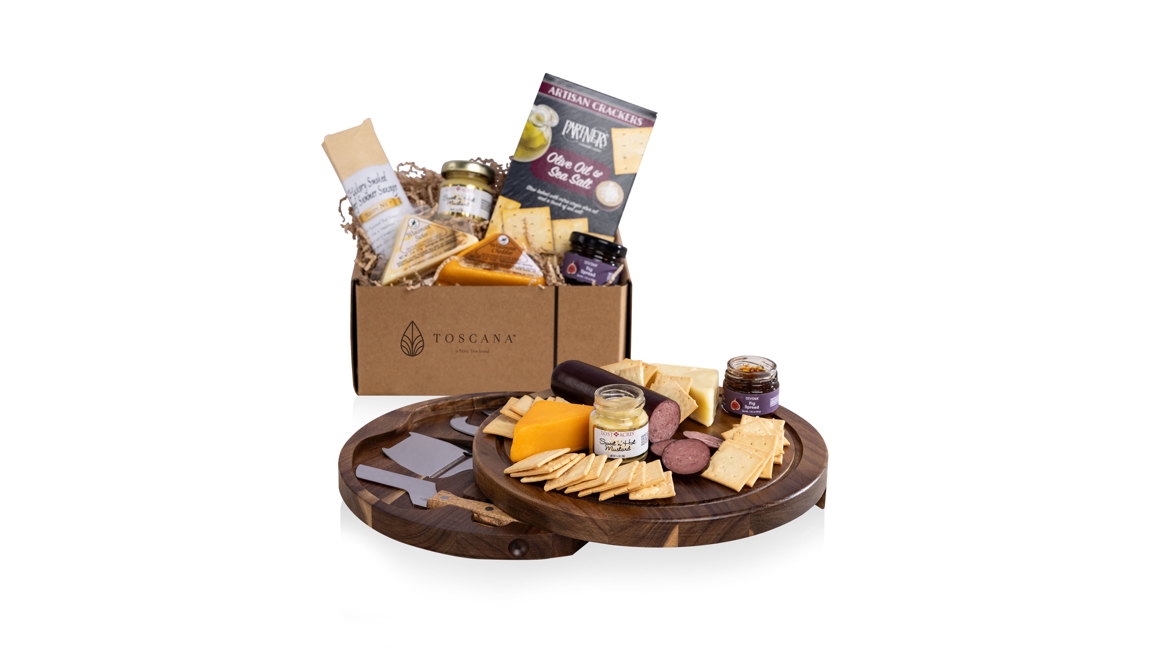 Toscana Acacia Circo Cheese Board with Gourmet Gift Pack, 6-Piece