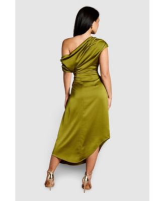 Women's Satin One Shoulder Midi Dress