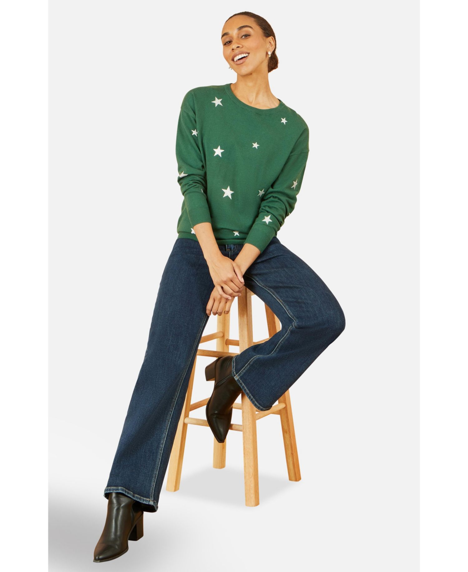 Women's Foil Star Print Relaxed Fit Sweater
