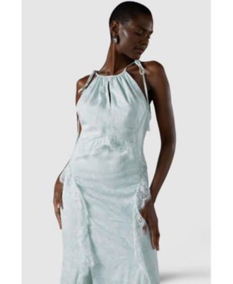 Women's Jacquard Halter Neck Frill Maxi Dress