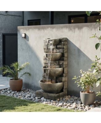 Outdoor 4-Tier Block Stack Yard Fountain for Garden or Patio