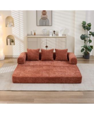 Comfy Convertible Folding Mattress Couch, Floor Sofa Bed - Orange