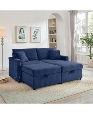 Streamdale Comfortable Fluffy Corduroy Lazy Sofa with Storage, Double Ottomans & Table Board