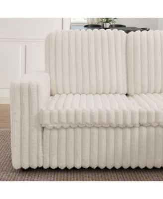 Streamdale Beige Corduroy Striped U-shaped Sofa with Pull-out Bed & Storage Chaise