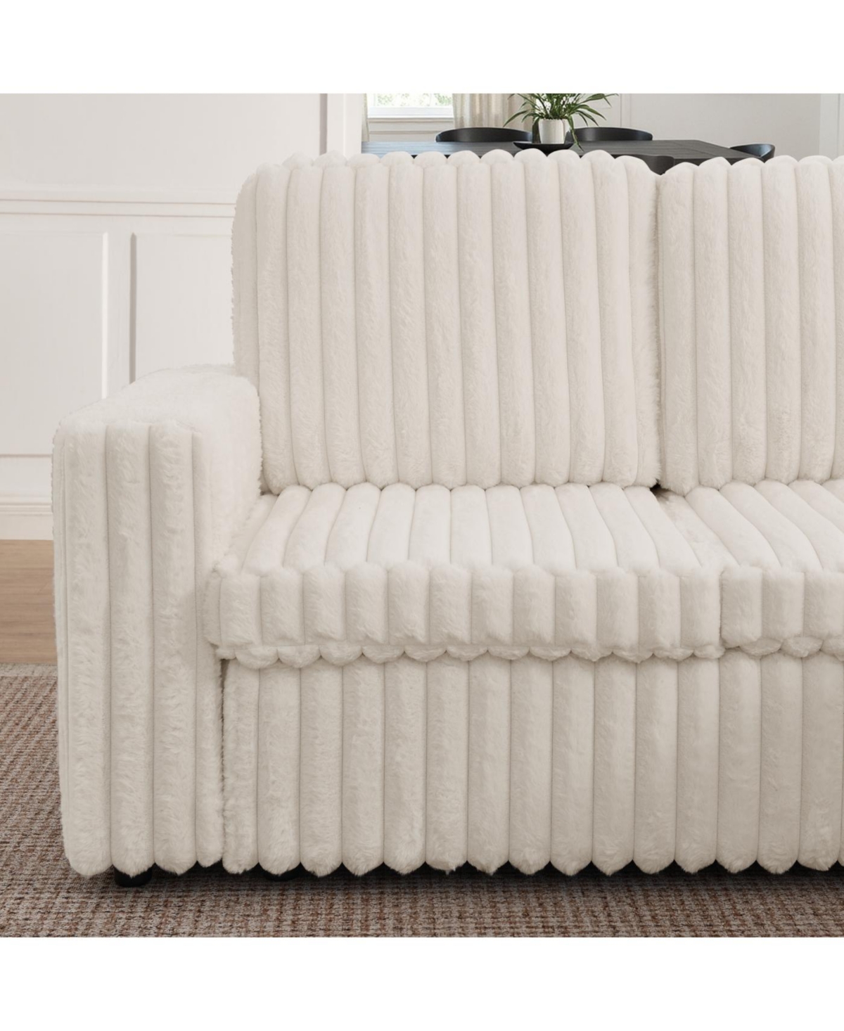 Streamdale Furniture Streamdale Beige Corduroy Striped U-shaped Sofa with Pull-out Bed & Storage Chaise