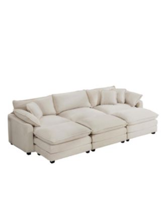  Oversized Modular Cushioned Sofa with 3 Ottomans, Sleeper Sofa Bed, 6-Piece Set, Light Beige Corduroy