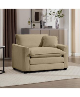  Tan Corduroy Single Chair Deep Seat Sofa with Pillow