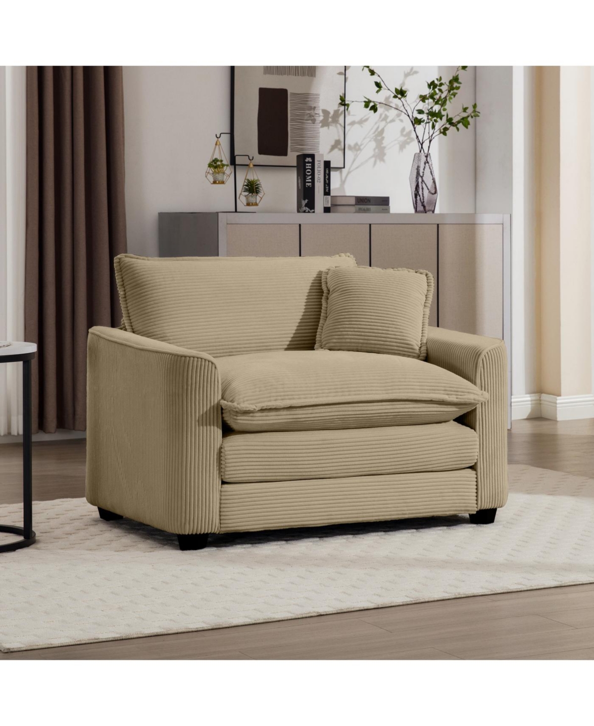 Streamdale Furniture Tan Corduroy Single Chair Deep Seat Sofa with Pillow