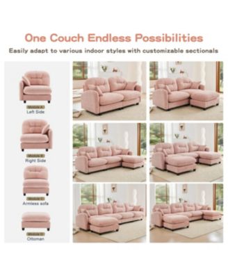 Cloud Sectional Couch, Premium Chenille, Tufted, High-Density Foam, Pink
