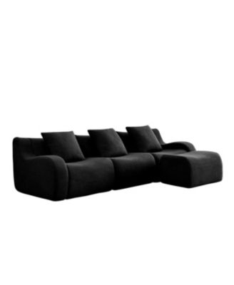 Streamdale Boneless Sofa, 3 Seat Teddy Fabric, Anti-Slip, No Assembly, Black