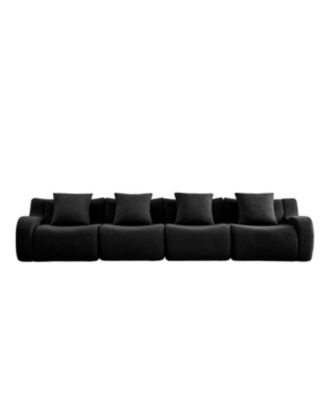 Streamdale 4-Seat Boneless Sofa, Teddy Fabric, No Assembly, Curved Armrest, Black