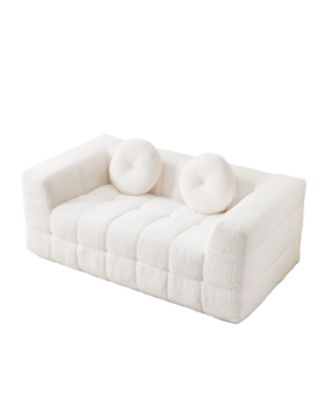  Modern Boneless Couch with Two Circular Throw Pillows, Two-Seater Sofa