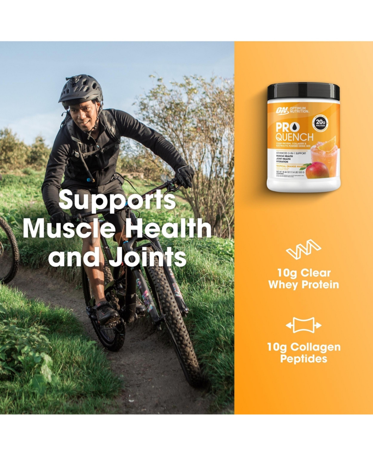 Optimum Nutrition Pro Quench Whey + Collagen Protein Powder, Tropical Orange Mango, 20 Serve