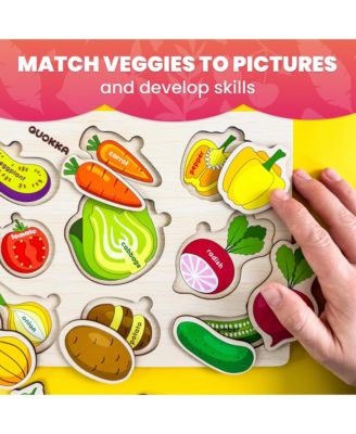Wooden 4 Set Pegged Puzzles for Kids Ages 1-2 – Veggies Learning Toy for Kids